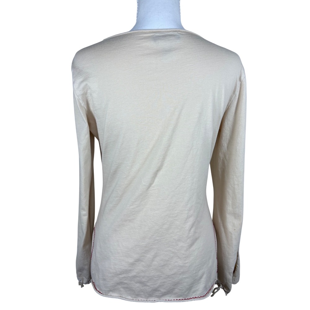 Vintage Y2K bebe Top S Made in USA khaki Embroidered Boho Long Sleeve 2000s - Picture 3 of 8